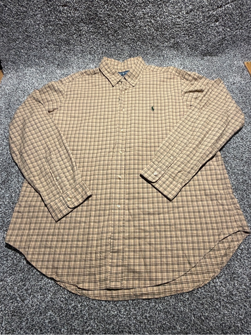 Ralph Lauren Tan Plaid Men's Long Sleeve Button-Down Shirt XL